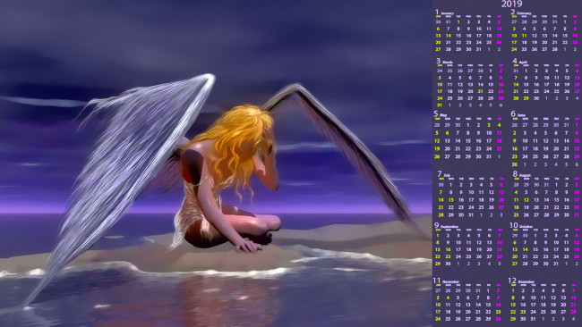 Обои картинки фото календари, фэнтези, крылья, девушка