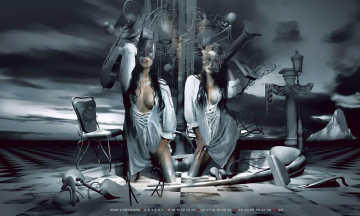 Картинка календари 3д-графика 2019 calendar конструкция двое девушка маска