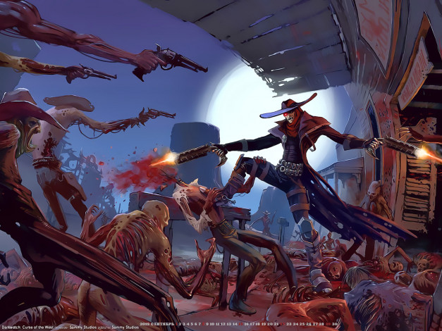 Обои картинки фото календари, фэнтези, шляпа, calendar, 2019, стрельба, скелет, оружие, нежить