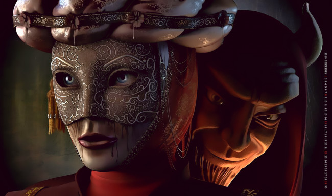 Обои картинки фото календари, 3д-графика, рога, маска, 2019, calendar, лицо, существо