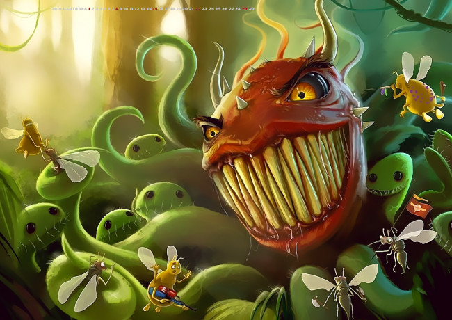 Обои картинки фото календари, фэнтези, calendar, щупальце, зубы, существо, 2019