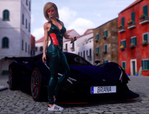 Картинка 3д+графика люди-авто мото+ people-+car+ +moto девушка фон униформа автомобиль