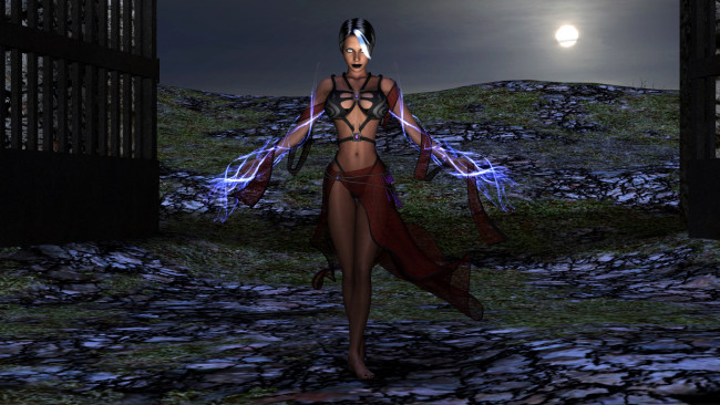 Обои картинки фото 3д графика, фантазия , fantasy, девушка, фон, взгляд, магия, луна