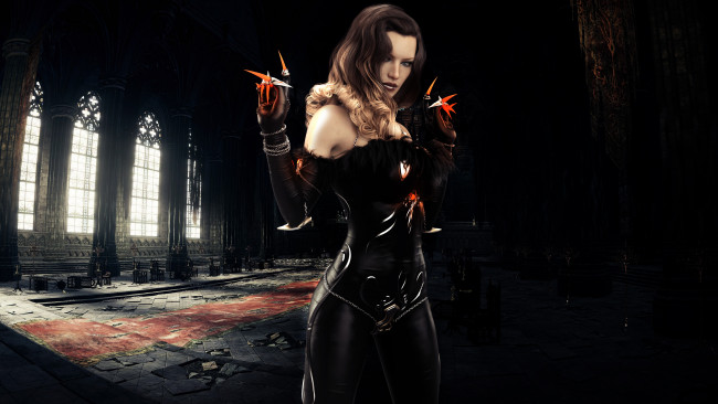 Обои картинки фото 3д графика, фантазия , fantasy, девушка, фон, взгляд, униформа