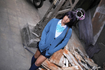 обоя девушки, nonsummerjack, образ, костюм, юбка, кофта, гольфы, мусор