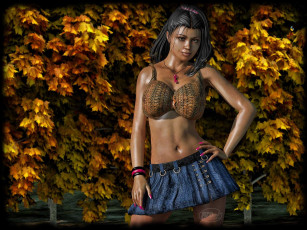 Картинка 3д графика people люди девушка листья