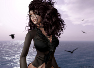 Картинка 3д графика people люди волосы птицы девушка брюнетка