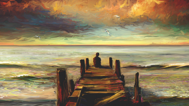 Обои картинки фото рисованные, живопись, море