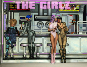 Картинка 3д графика people люди бар бутылка наушники бармен