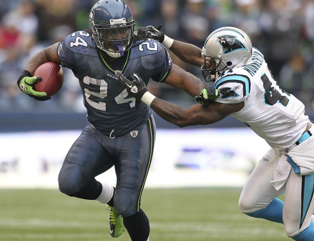 Обои картинки фото seattle, seahawks, 2012, спорт, американский, футбол, мяч, игроки, борьба, матч