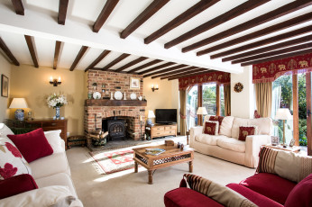 обоя интерьер, гостиная, камин, диван