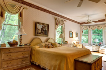 Картинка интерьер спальня кровать картина