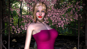 Картинка 3д графика people люди девушка сакура веснушки