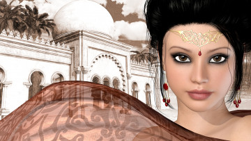 Картинка 3д графика portraits портрет дворец ткань девушка серьги украшения