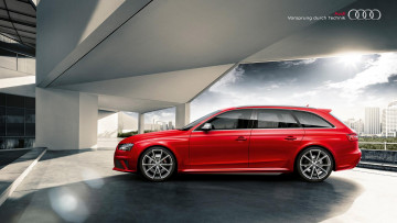 Картинка автомобили audi rs4 ауди здания город красный универсал