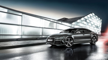 Картинка автомобили audi свет здание темный rs7 ауди дождь
