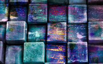 Картинка разное текстуры зеленый узор синий цвет кубики рисунок деревянные птички