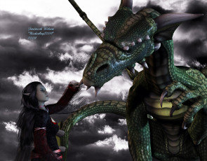 Картинка 3д+графика эльфы+ elves эльфийка взгляд фон дракон
