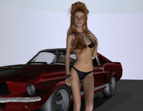 Картинка автомобили 3d+car&girl автомобиль фон взгляд девушка