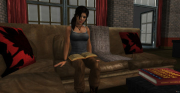 Картинка 3д+графика люди+ people книга фон диван интерьер девушка взгляд