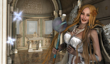 Картинка 3д+графика фантазия+ fantasy девушка взгляд фон улыбка