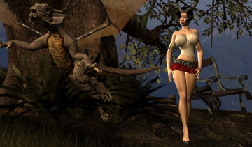 Картинка 3д+графика фантазия+ fantasy девушка взгляд фон дракон