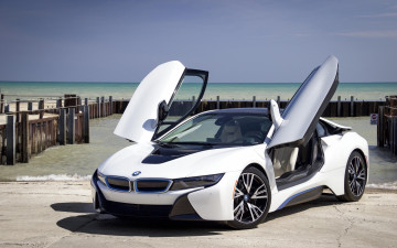 Картинка автомобили bmw причал купе море sports car i8 спорткар