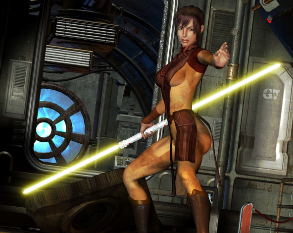 Обои картинки фото 3д графика, фантазия , fantasy, девушка, взгляд, фон, оружие