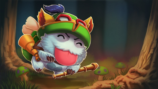 Обои картинки фото векторная графика, мультфильмы , cartoons, teemo, лига, легенд, poro