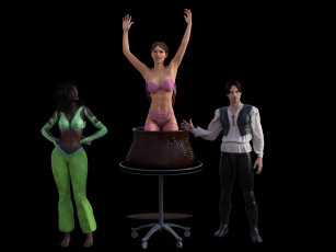 обоя 3д графика, люди , people, иллюзионисты, фон, взгляд, девушки