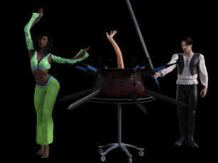 обоя 3д графика, люди , people, взгляд, девушки, иллюзионисты, фон