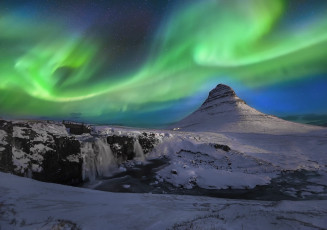 Картинка природа северное+сияние ночь снег