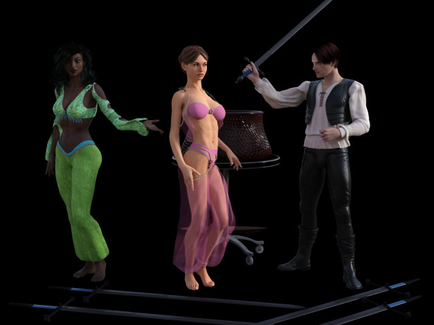 Обои картинки фото 3д графика, люди , people, фон, девушки, взгляд, иллюзионисты