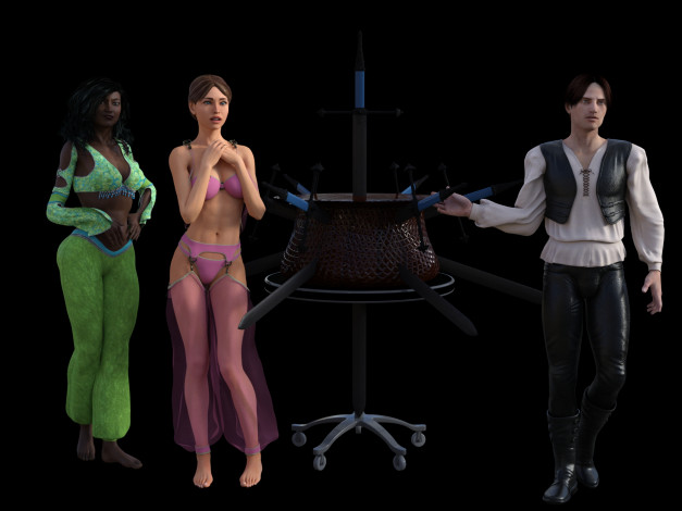 Обои картинки фото 3д графика, люди , people, иллюзионисты, фон, взгляд, девушки