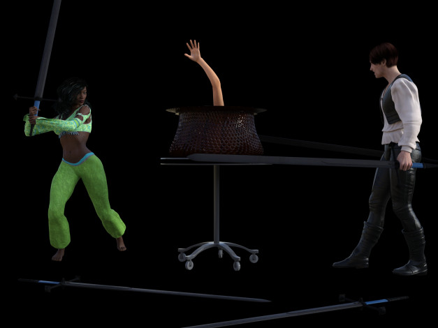 Обои картинки фото 3д графика, люди , people, иллюзионисты, фон, взгляд, девушки