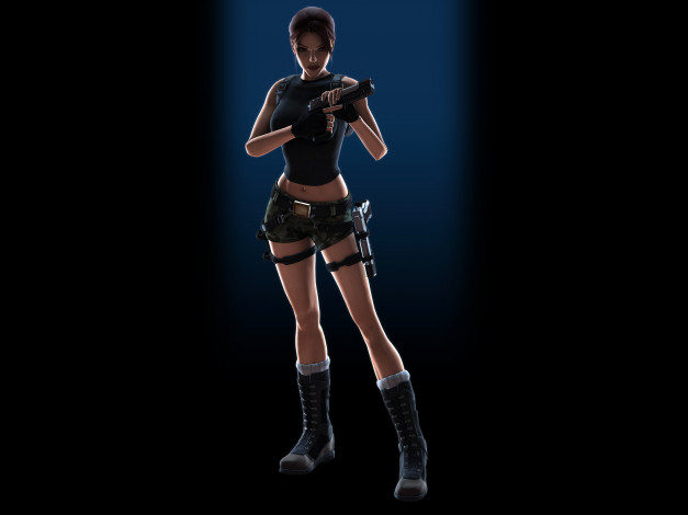 Обои картинки фото 3д графика, люди , people, пистолет, взгляд, фон, девушка