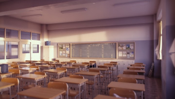 Картинка аниме город +улицы +интерьер +здания школа