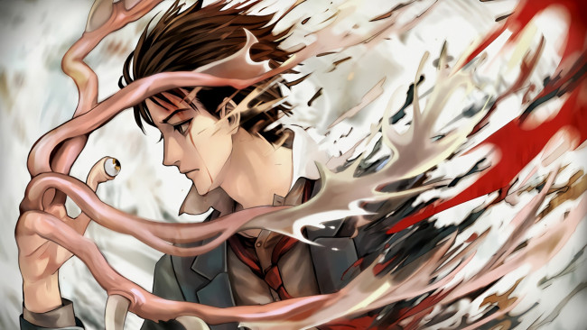 Обои картинки фото аниме, kiseijuu,  sei no kakuritsu, правик, шиничи, изуми