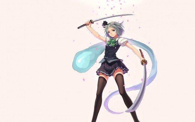 Обои картинки фото аниме, touhou, взгляд, девушка, фон