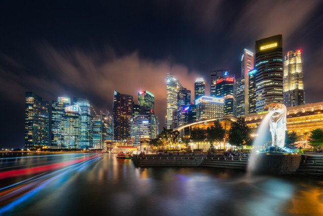 Обои картинки фото singapore, города, сингапур , сингапур, панорама, огни, ночь
