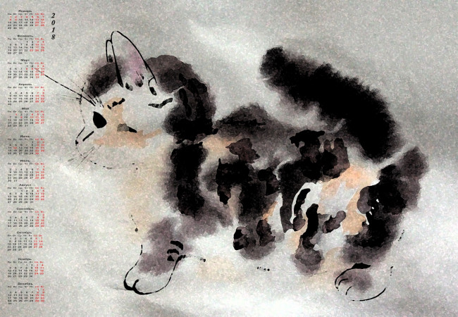 Обои картинки фото календари, рисованные,  векторная графика, кошка