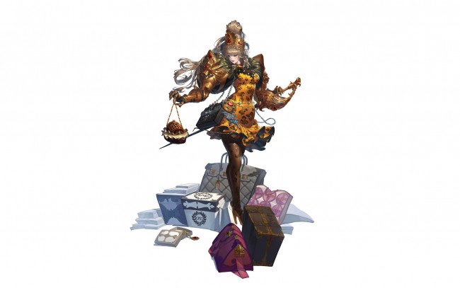 Обои картинки фото аниме, оружие,  техника,  технологии, девушка, корзинка, чемоданы