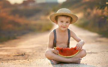 Картинка разное дети мальчик шляпа арбуз