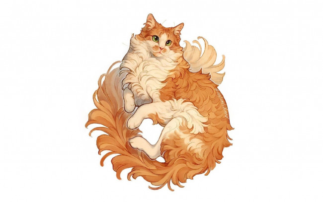Обои картинки фото рисованное, животные,  коты, кот, рыжий
