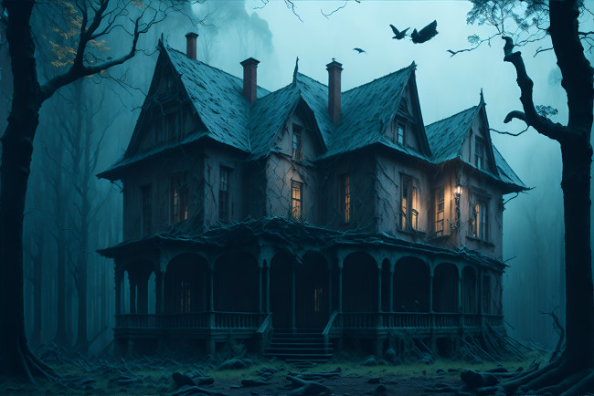 Обои картинки фото фэнтези, другое, дом, лес, свет