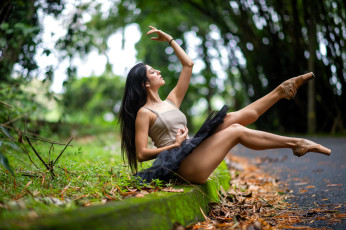 Картинка девушки -+брюнетки +шатенки брюнетка балерина пачка пуанты дорожка листья деревья