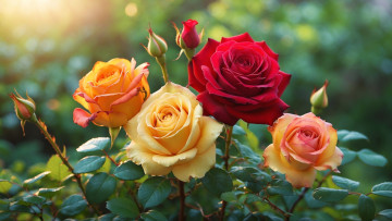 обоя 3д графика, цветы , flowers, куст, розы, бутоны