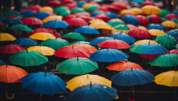 обоя 3д графика, реализм , realism, разноцветные, зонтики, капли