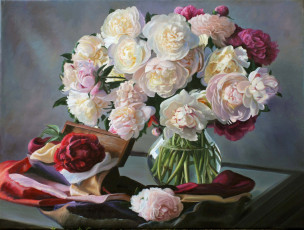 Картинка zbigniew kopania рисованные ваза букет пионы