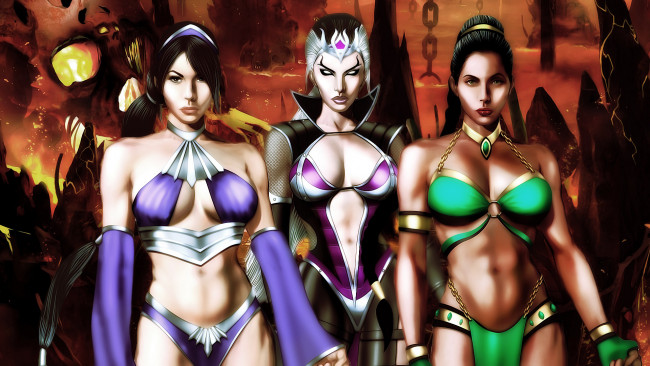 Обои картинки фото kitana, sindel, jade, видео, игры, mortal, kombat